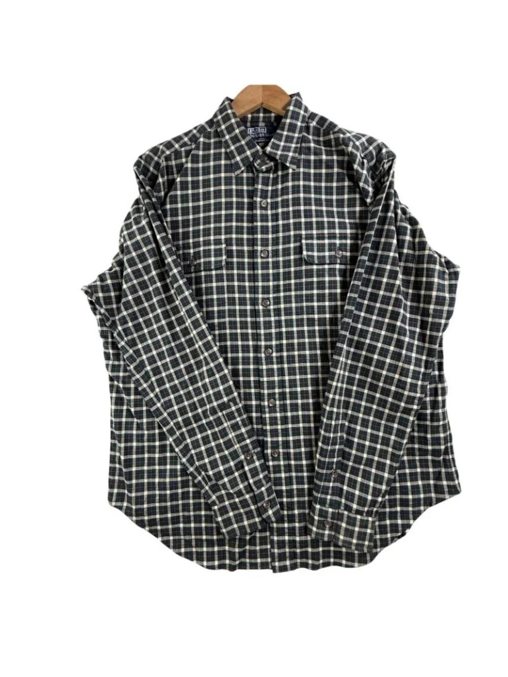 Vintage Polo Ralph Lauren Shirt Mens Large Green Check Button Up Long Sleeve Fit